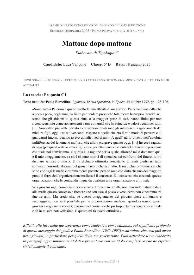 Prima pagina di Mattone dopo mattone