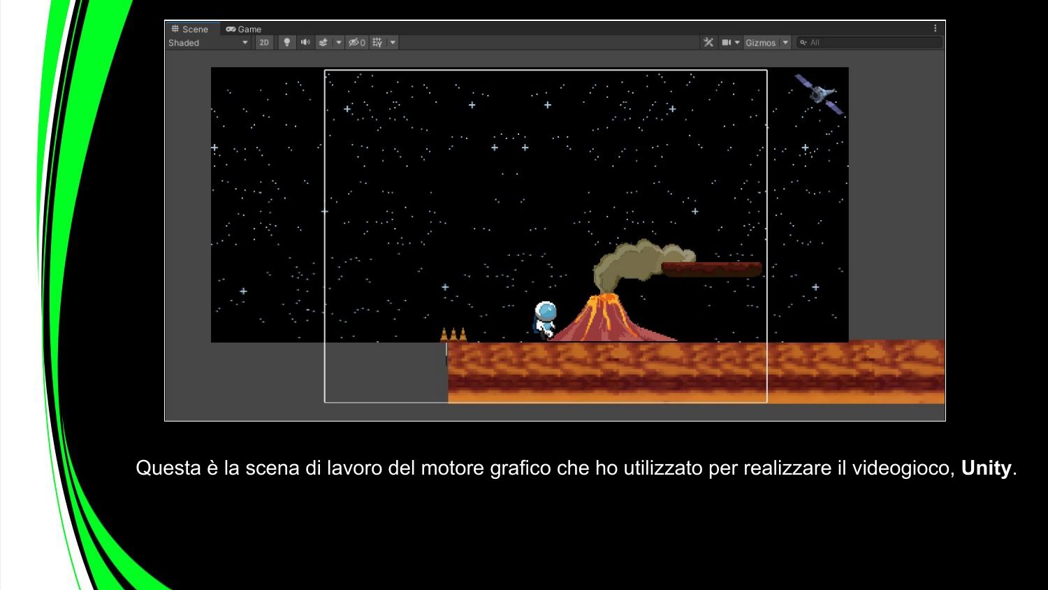 La scena di gioco nell'editor di Unity